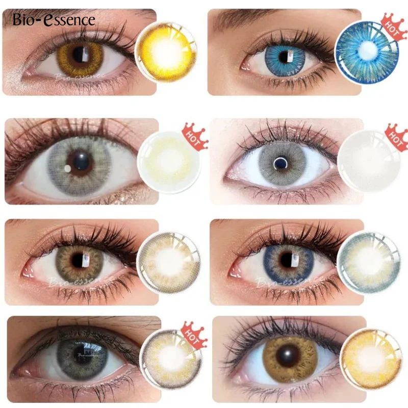 Bio-essence Natural Colorcon Lens With Diopters Blue Color Eyes 1 Pair Colored Myopia Contact Lense Pupils for Free Shipping
