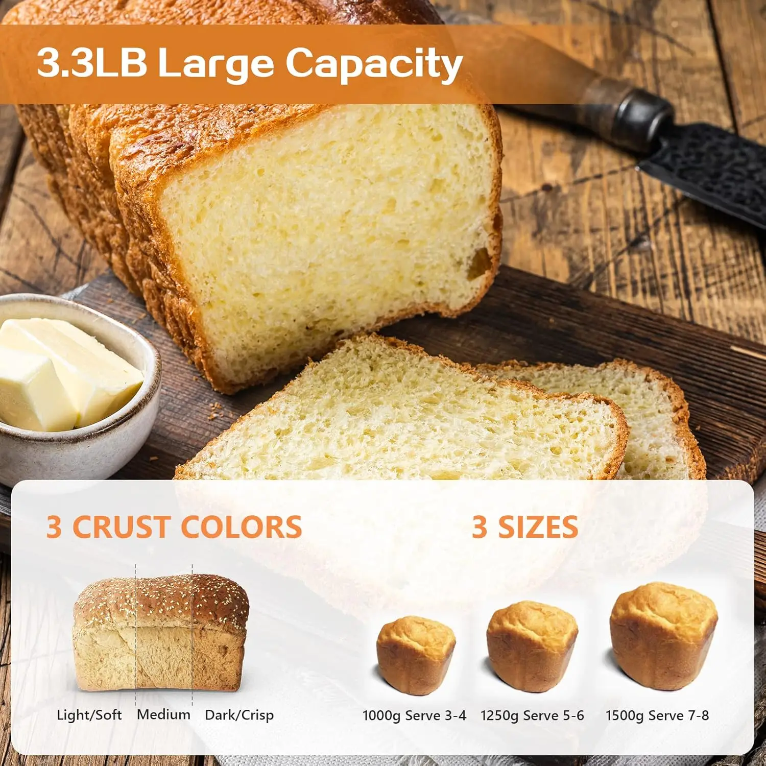 Bread Maker Machine 3.3LB Dough Maker,15-in-1 Automatic Bread Machine Maker with Nonstick Bowl, Jam& Yogurt