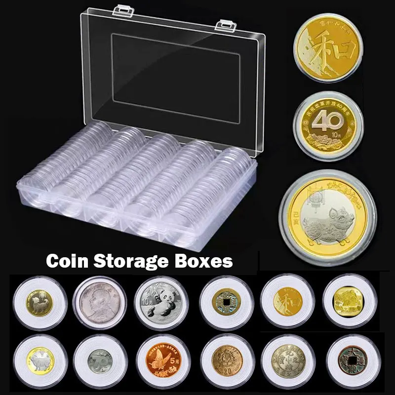 50/100Pcs Portamonete Portamonete Portamonete Contenitore Espositore Rotondo In Plastica Trasparente Scatola Portaoggetti Per Monete Commemorative