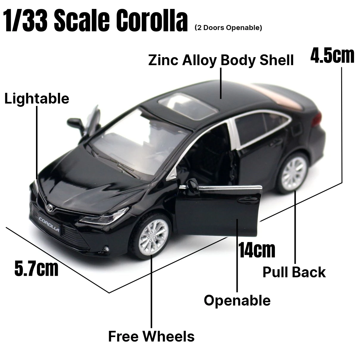 1/32 Toyota Corolla Hybrid Toy Car For Children Diecast Alloy Metal Miniature Model Pull Back Sound & Light Collection Gift Kid 3