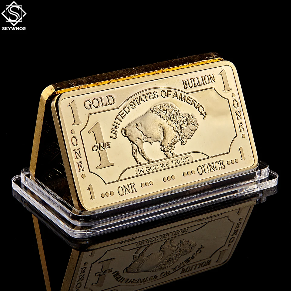 

Gold Plated Bullion Beauty Bar United States Of America 1 Troy Ounce Replica Gold Clad Buffalo Bar