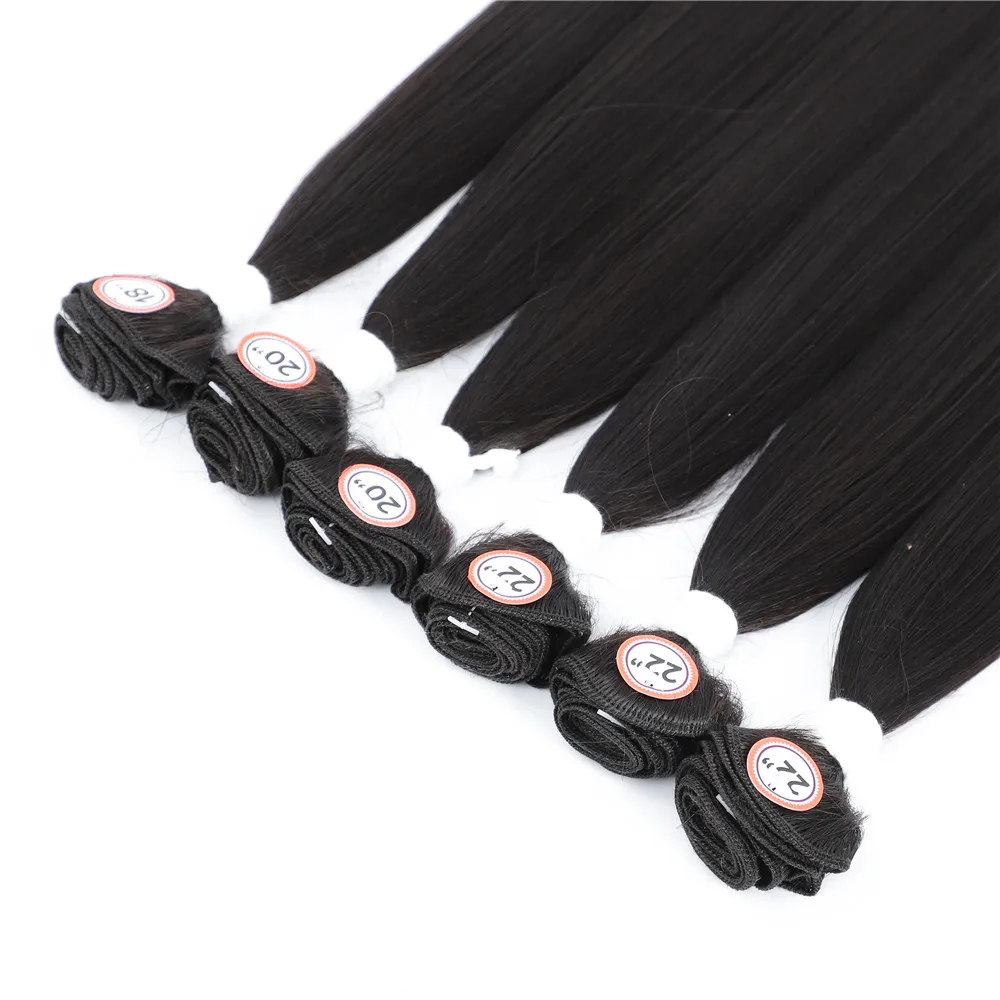 Synthetic Hair Weaving Bundles with Closure Long Straight Black Weave Hair Extensions 6 Bundles with Closure for Women X-TRESS