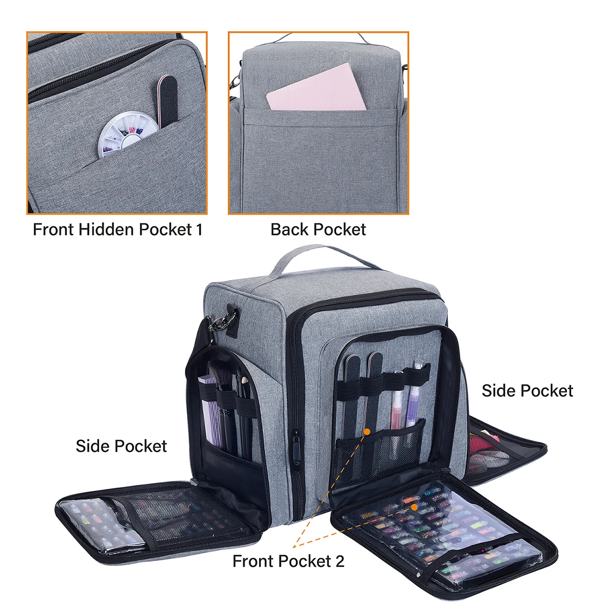 Nail Polish Organizer Large Capacity holds 60 bottles and large manicure lamps. Nail Polish Case with 2 independent removable ba 4