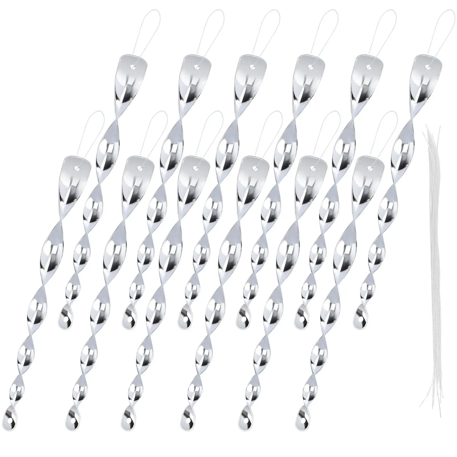 15-inch Bird Repellent Reflective Scare Rods 12 Pack Large Spiral Bird Deterrents for Outdoor Garden Yard Keeps Woodpeckers and