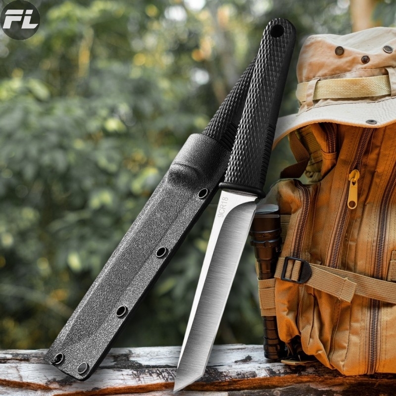 ABS Plastic Handle Outdoor Knife Fixed Blade Knife Wild Survival Self-defense Stainless Steel Multifunctional Knife Camping