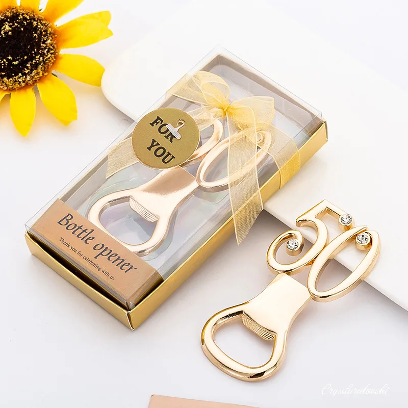 

10Pcs Number 50 Bottle Opener for birthday party Return Gifts for Guest Souvenirs Diamond Wedding Anniversary Beer Opener