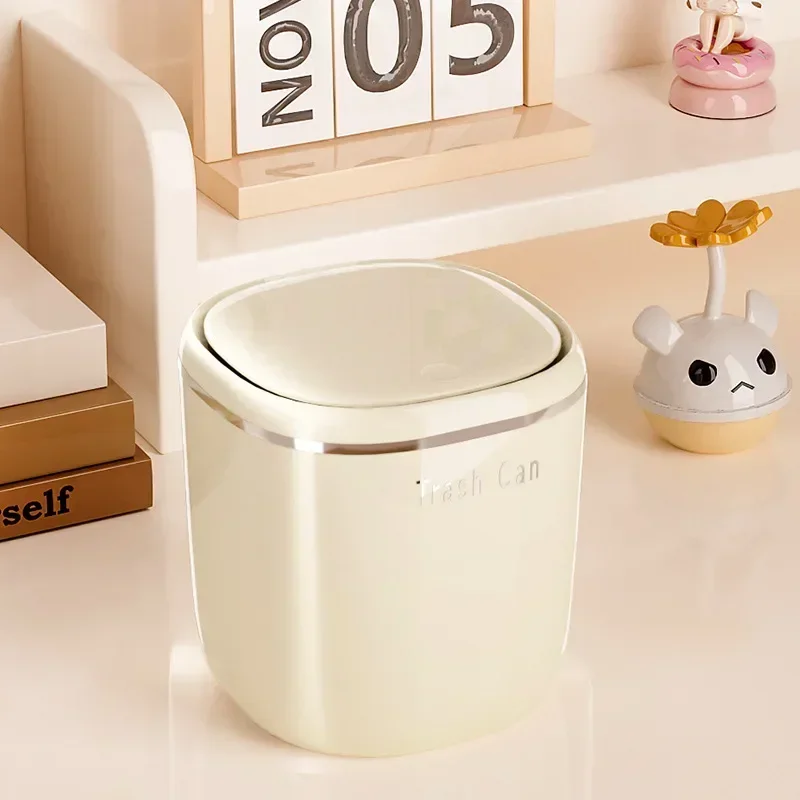 Mini Press Desktop Plastic Trash Can Home Office Supplies