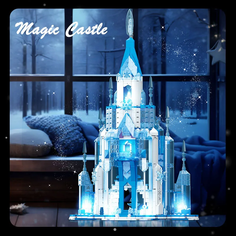 

City Fairyland Castle Build Block Fairy Tale Elsa Snow Queen Ice Castle Assemble Brick Educational Toys With Light For Gifts