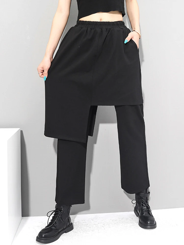 [EAM] High Elastic Waist Black Irregular Long Harem Trousers New Loose Fit Pants Women Fashion Tide Spring Autumn 2026 1DC430