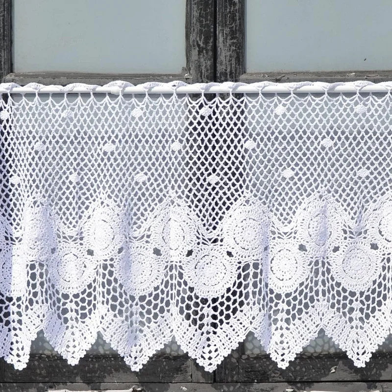 Mantovana Per Tendina Fatta A Mano All'Uncinetto, Stile Bohémien Rustico, Pizzo Di Cotone, Per Cucina, Finestra, Bagno, 1 Pannello, Filtra Luce