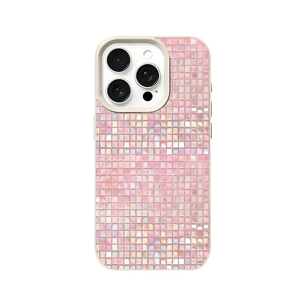 Elegant Pink Mosaic Leather Pattern Phone Case - Shockproof Cover