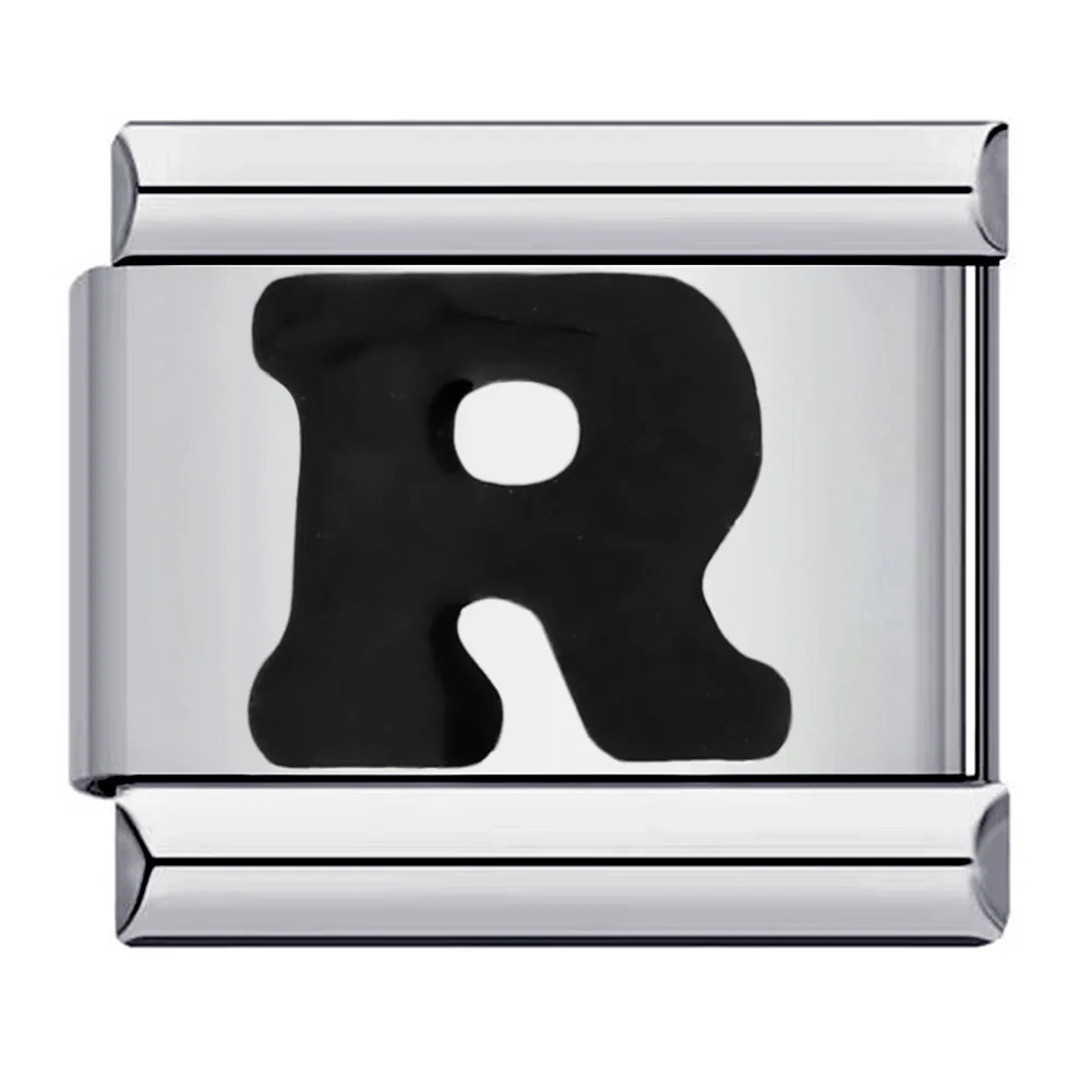 Elegant Glaze Black Italian Letter Charms Stainless Steel Bracelet for Women and Men Jewelry Making