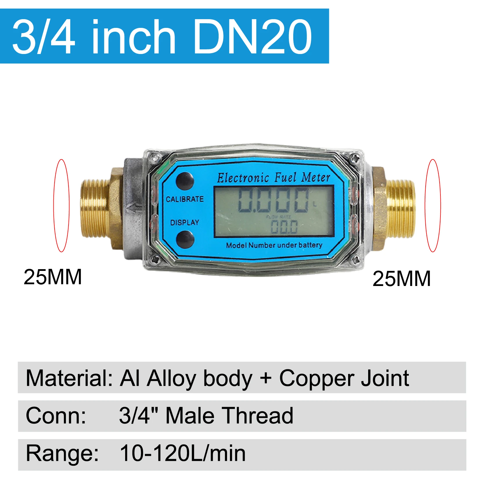 1in Digitale Turbine Flow Meter Elektronische Flowmeter voor Brandstof Kerosine Benzine 2.3-3.3V(Blauw