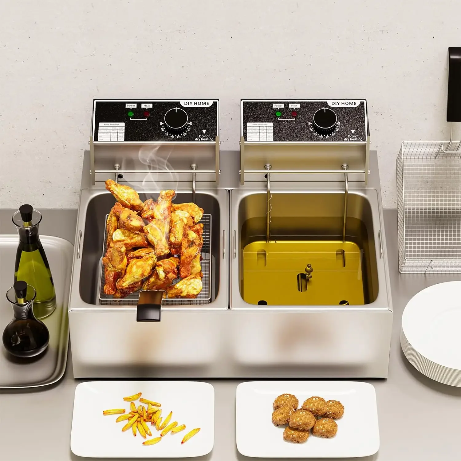 20.7Qt Deep Fryer, 3400W Electric Countertop Deep Fryer with 2 x 6.35 QT Removable Basket Commercial Fryers Frying