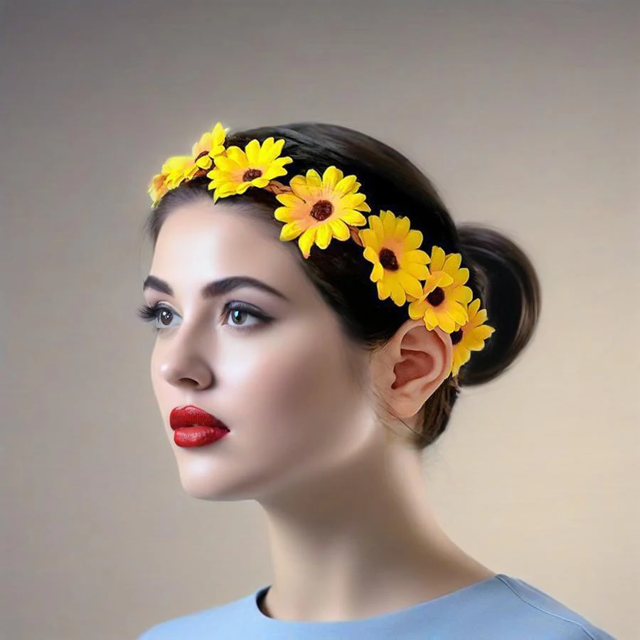 1 Stück wunderschönes, böhmisches Gänseblümchen-Kranz-Haarband für Hochzeiten, Bankette, Bühnenauftritte, als Kopfschmuck für Kostüme, für Reisen und als Haaraccessoire für den Urlaub. – Detail 8