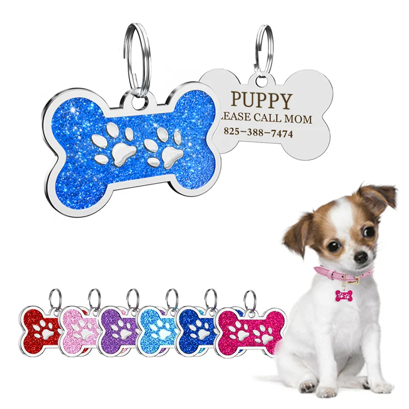 Pet ID Tags Engraving Name Metal Bone Shap Anti-lost Pendant Puppy Decorations