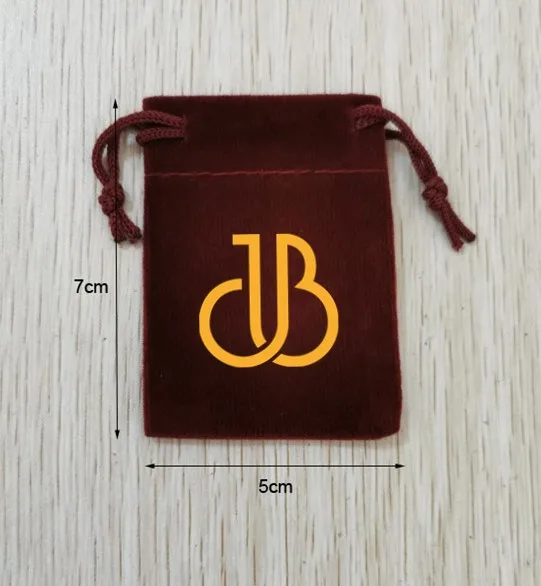 

200 Pieces Custom Logo 5x7cm Wine Red Velvet Bags Drawstring Pouches Printed With Gold Color Letters