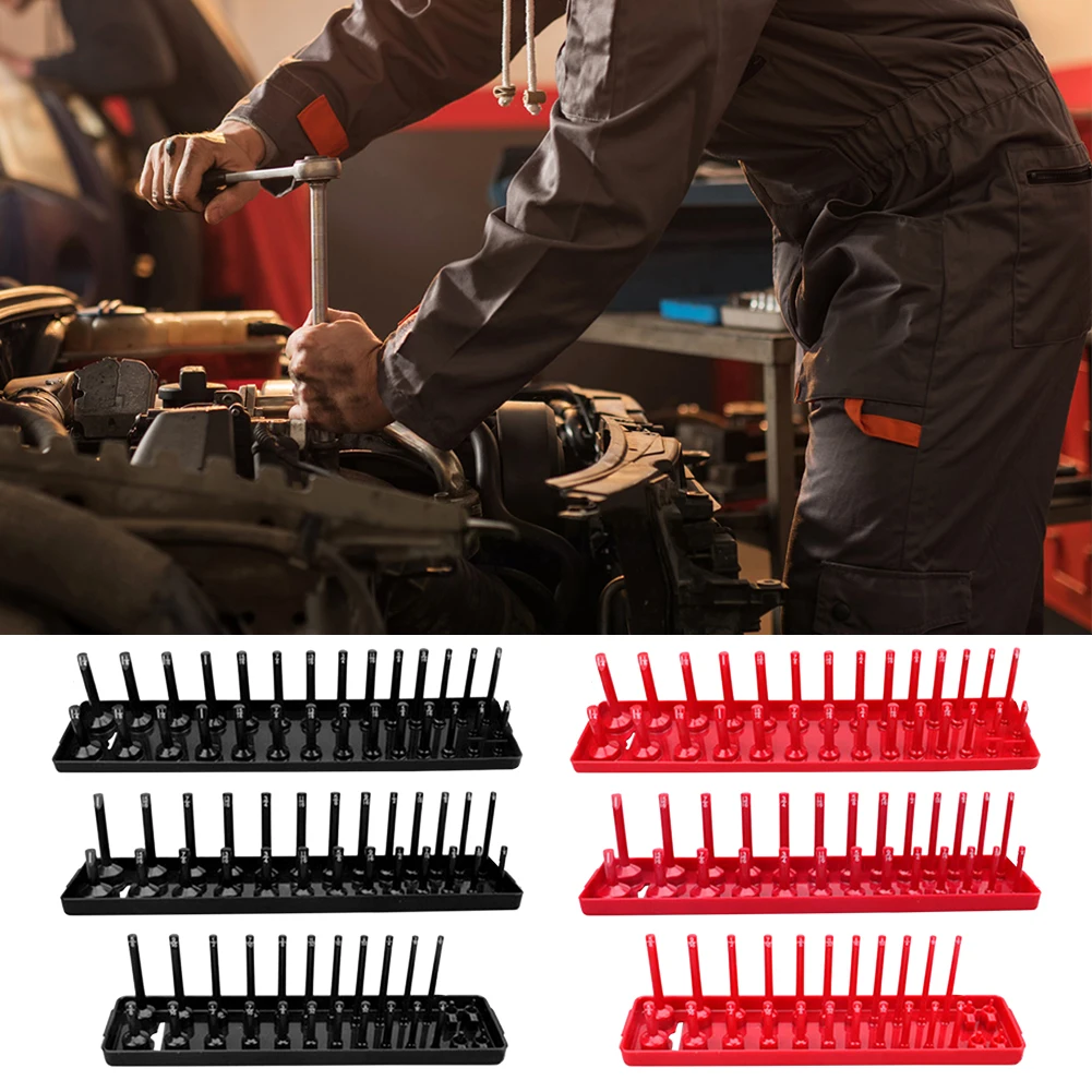 

3/6Pcs Plastic Sleeve Holder Metric SAE 1/4 3/8 1/2 Metric Socket Tray Red Black Garage Tray Rack Organizer Garage Storage Tool