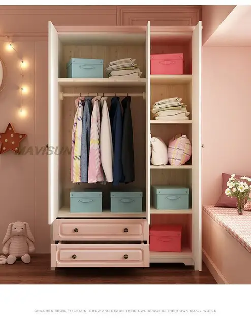 Armario Ropero Juvenil Infantil 3 Puertas Barra Interior 3 Estantes Color  Blanco, Gris Y Rosa. Medidas: 90x200x52cm - Armarios Para Niños - AliExpress