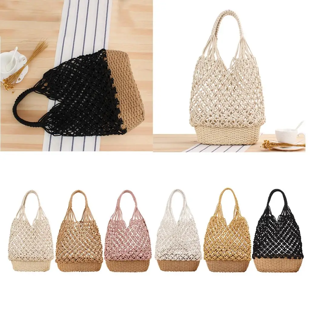 Handmade Straw Woven Handbag for Women Crochet Knit Bucket Shopping Bag Handmade Straw Woven Handbag for Women Crochet Knit Bucket Shopping Bag
