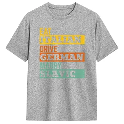 Men's Retro Humor Cotton T - Shirt - Eat, Drive, Marry Phrase, Short Sleeve O - Neck Summer Tee - S (GRAY)