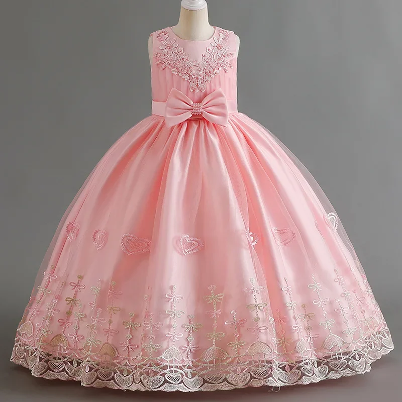 

2023 Summer New Girls' Dress: Big Boy Long Princess Dress Piano Host Performance Dress Embroidered Mesh Wedding Birthday Dress
