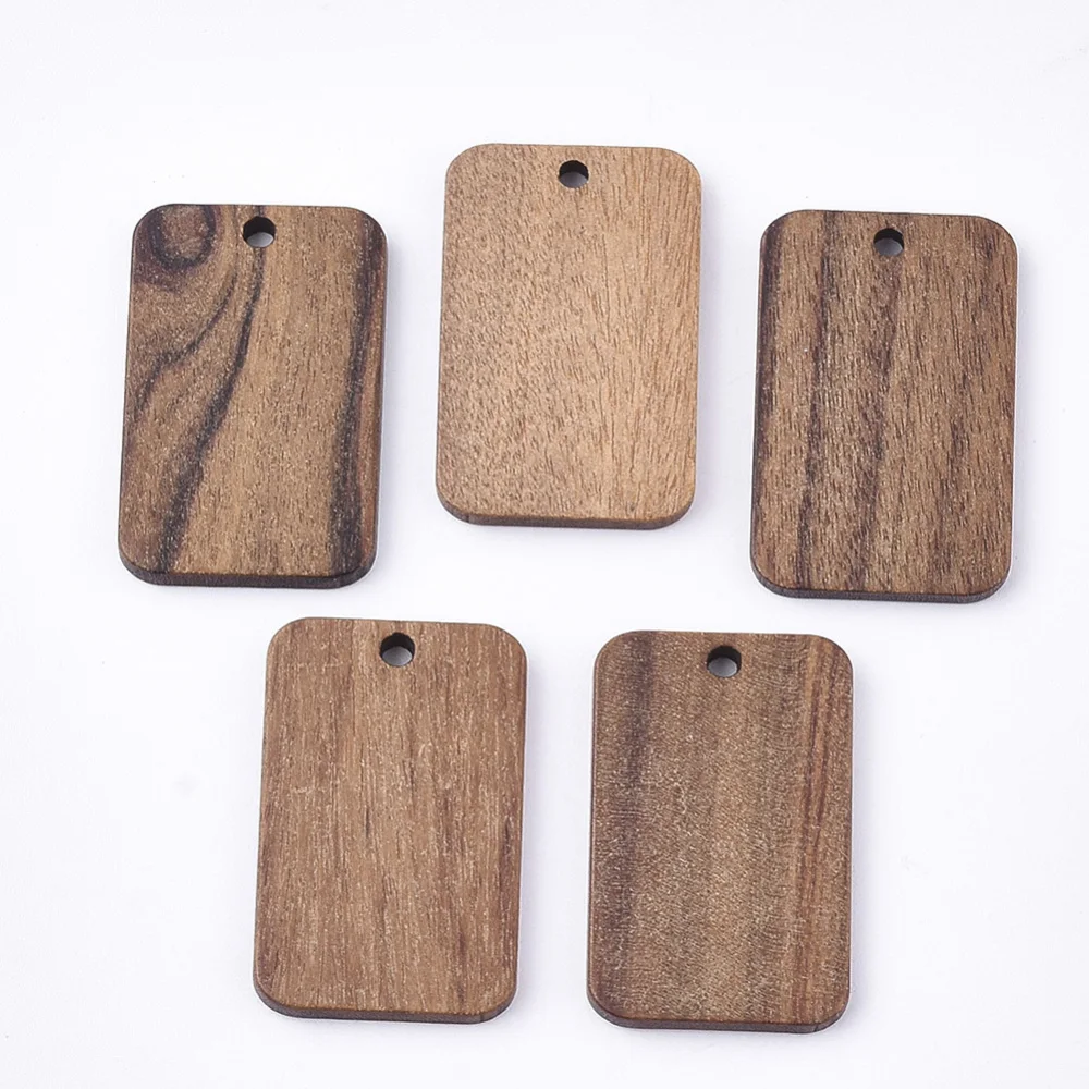 

2PC Undyed Walnut Wood Pendants Rectangle Saddle Brown 28x18x2.5mm Hole: 1.8mm