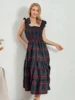 Women's Sleeveless Plaid Print Ruffled A-Line Dress for Summer Beach Party and Streetwear Fashion 3