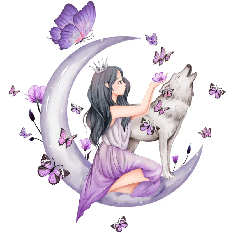 

Flower Moon Girl Butterfly Wall Sticker Children Bedroom Background Decora Kindergarten Classroom Sticker Antifouling Removable