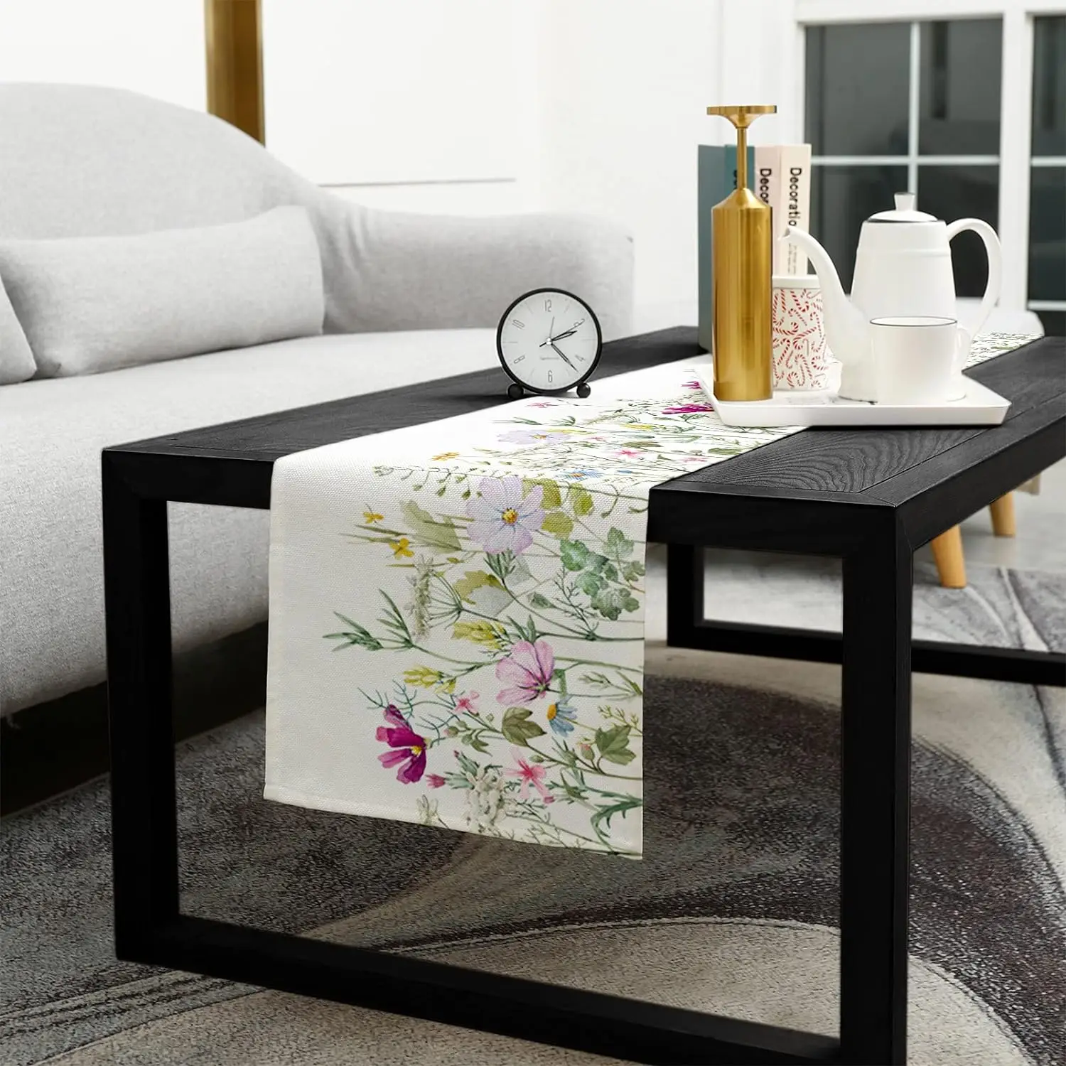 Spring Floral Linen Table Runners Dresser Scarves Table Decor Spring Farmhouse Dining Table Runners Holiday Party Decorations