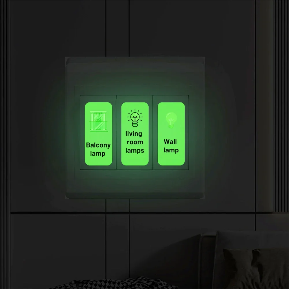 8pcs Luminous Sign Wall Switch Sticker PVC Glow in The Dark Light Switch Labels Stickers for House Decals Lamps Button Lable