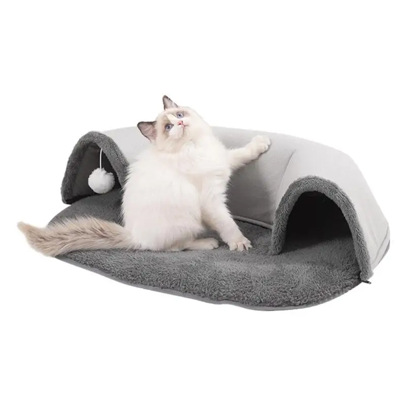 

Cat Donut Tunnel Soft and Warm Donut Tunnel Bed for Cats with White Plush Ball Spacious Cat Condo Shelter Interactive Toy