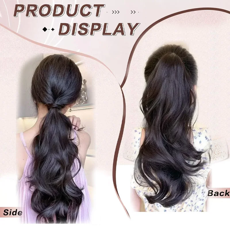 18인치 길이의 포니테일 연장용 합성 섬유 헤어, 파티, 일상 사용 및 할로윈을 위한 탄성 밴드 포함