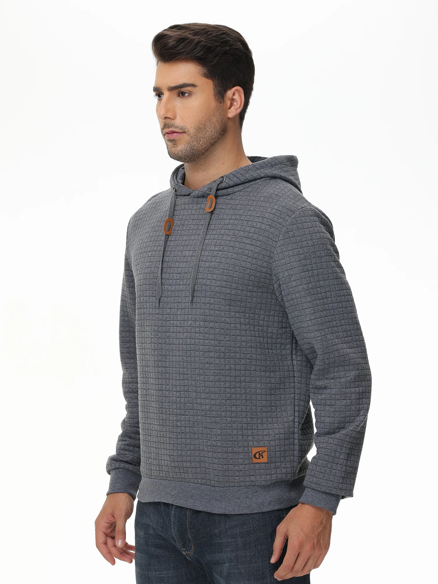 Men's Hoodie Sweatshirt Autumn Basic Casual Long Sleeve Drawstring Pullover Sweatshirt Tracksuit Streetwear Plaid Jacquard