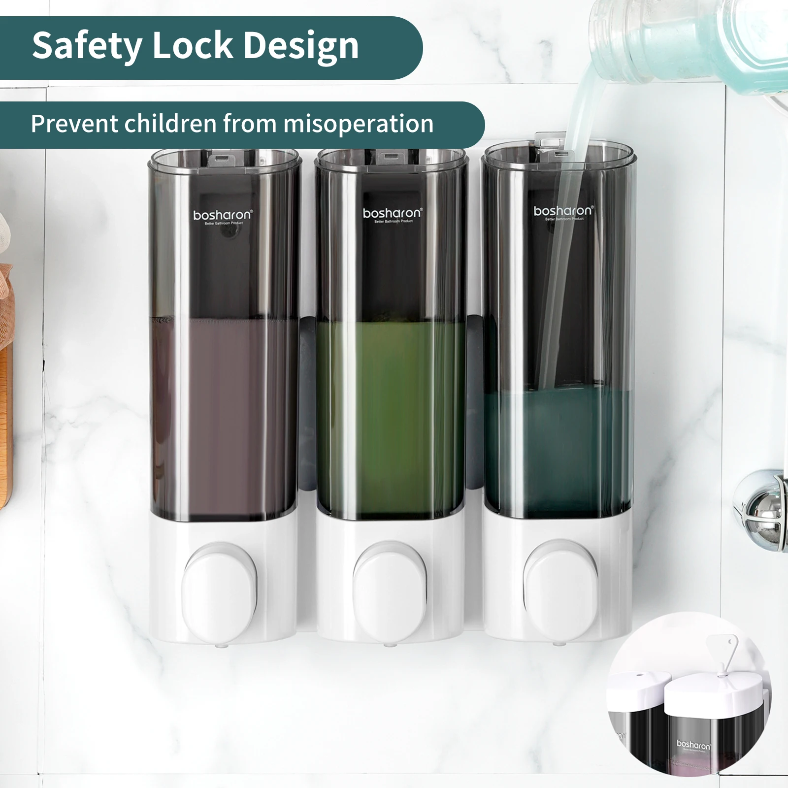 Soap dispenser shampoo dispenser soap dispenser bottle 3 in 1 shower soap dispenser 3&times;300 ml chamber shampoo and conditioner dispenser wall mounted shower pump soap dispenser