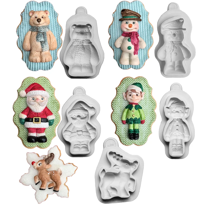 Christmas Holiday Santa Elk Elf Snowman Silicone Mold Fondant Chocolate Mousse Cake Decoration Dessert Pastry Baking Tools