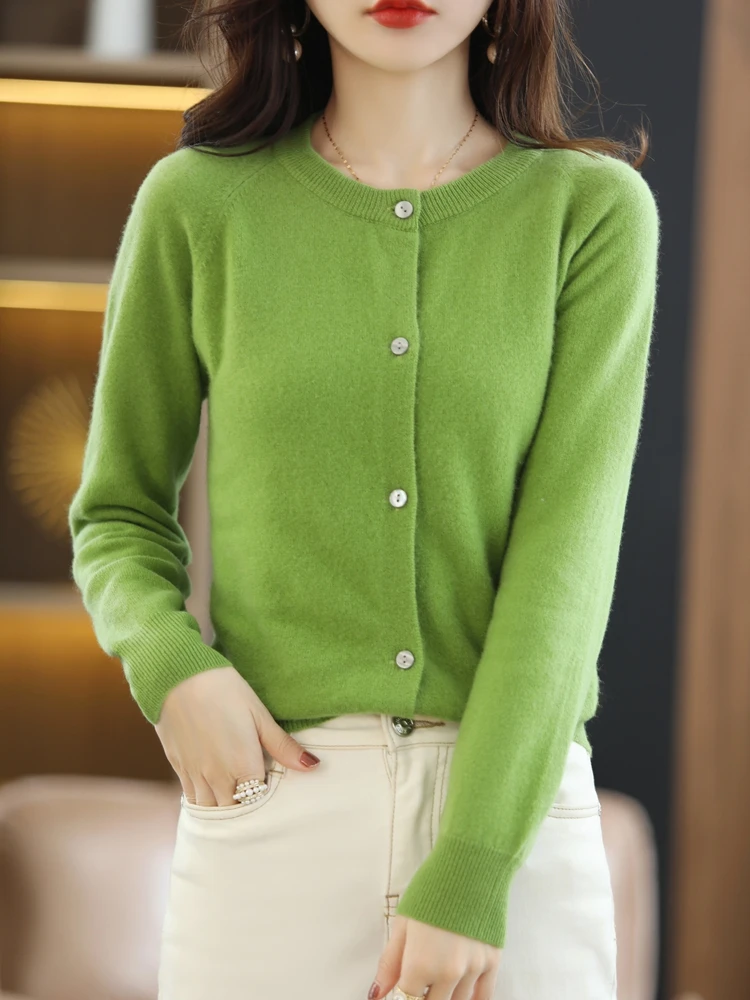 

Women Cardigan 100% Merino Wool Knitted Sweater Chic Causal Long Sleeve Tops Loose Large Size Women T-Shirt Spring Autumn Winter