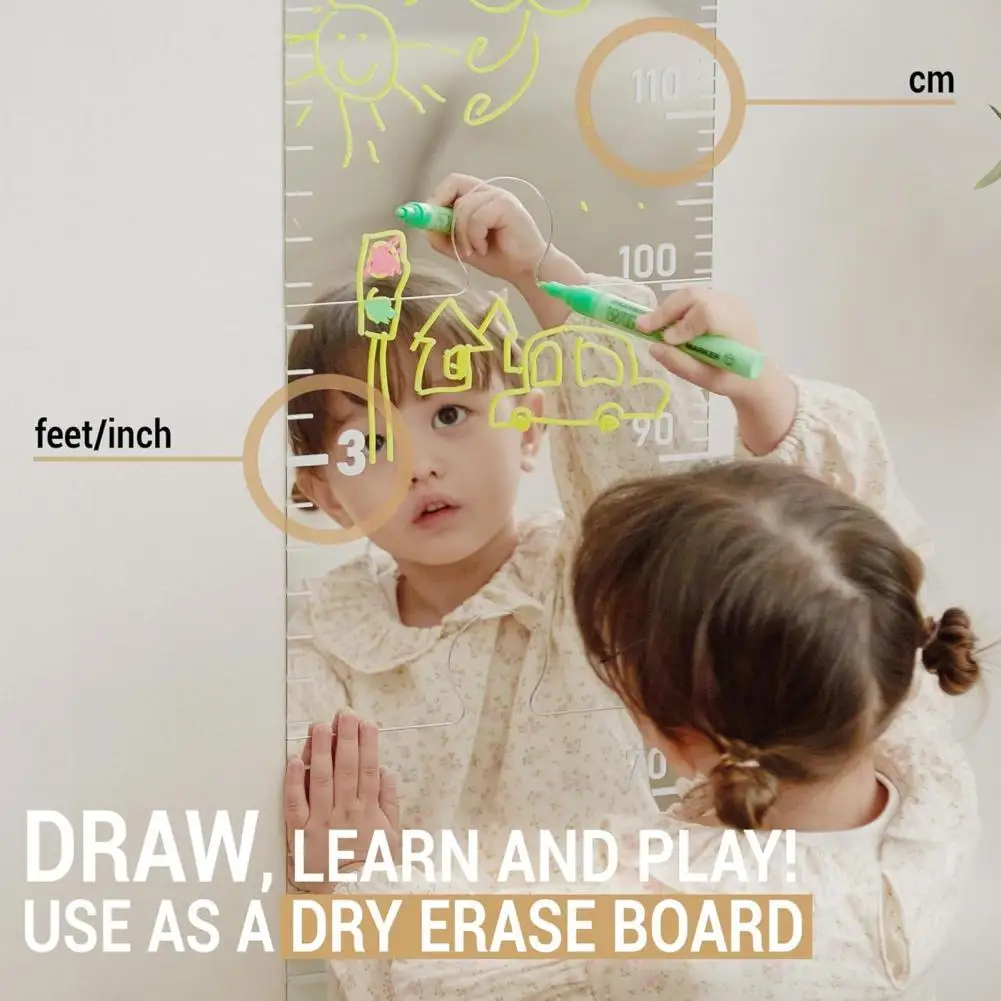 7Pcs/Set Acrylic Mirror Kids Growth Chart Children Room Boys Girls Wall Hanging Splicing Height Measurement Ruler