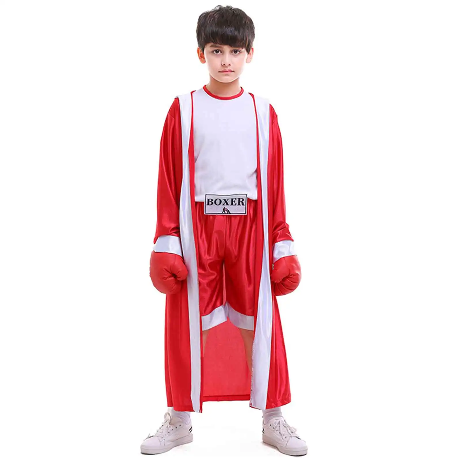 thumbnail image 1 of Disfraz de boxeador para niños, traje rojo y azul, para kickboxing, lucha, Muay Thai, cosplay para niños, atuendo de Halloween, 1 of 4