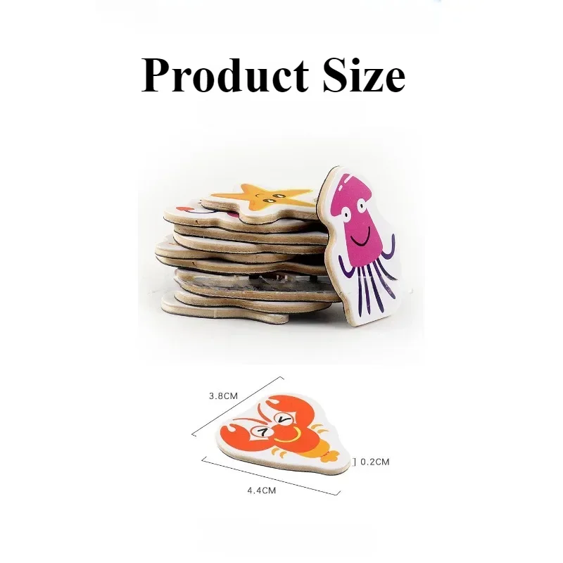 Magnetic Fridge Magnets 12pcs Animal Fridge Magnet Fish and Crab Wooden 3D Cartoon Sticker Toy