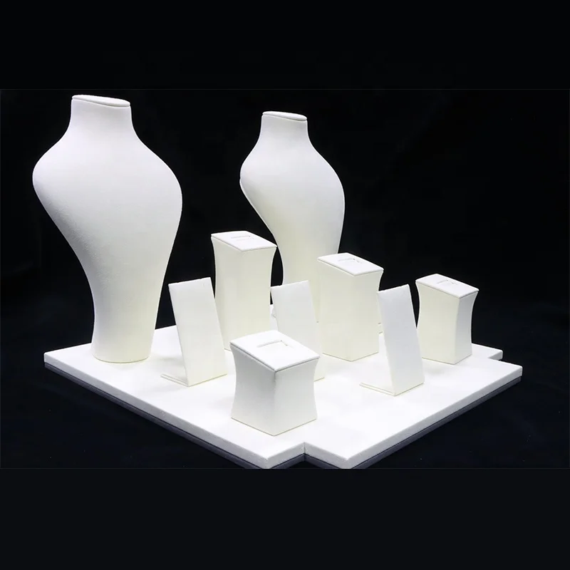 Custom. white 스웨이드 쇼케이스 쥬얼리 윈도우 디스플레이 디자인, 벨벳 쥬얼리 카운터 디스플레이 세트, 스탠드 버스