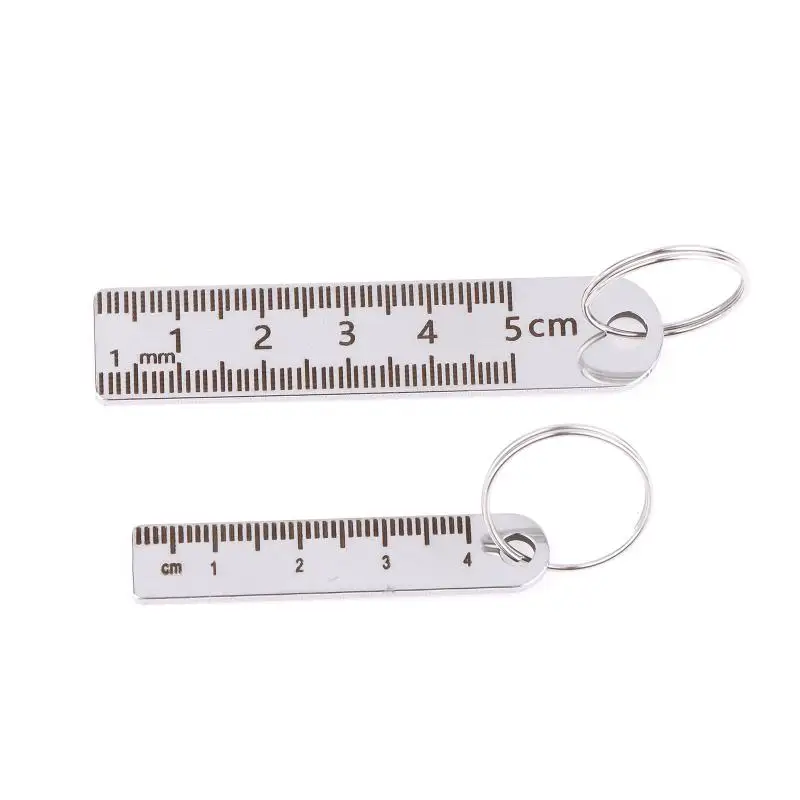 2PCS New Stainless Steel Mini Ruler With Keychain - Measuring Tool For Office And School Supplies (Anti-loss Measuring Ruler)