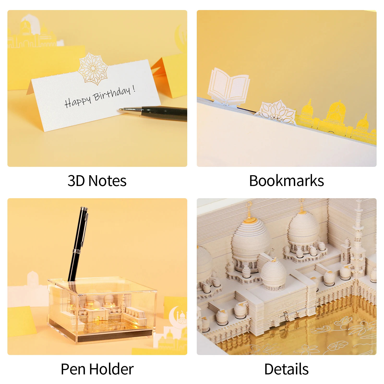 Oinvest hiroi nights-Bloc-notes 3D, mini mosquée, bloc-notes LED, notes  autocollantes, papier d'art, cube, porte-stylo de bureau, cadeau  personnalisé - AliExpress
