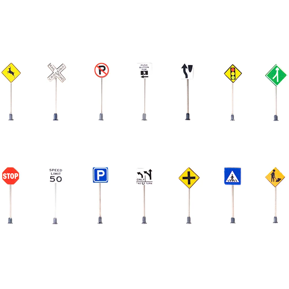 

6/14pcs Miniature Street Road Signs Traffic Signs Road Block Models Mini Construction Signs Kids Educational Decors