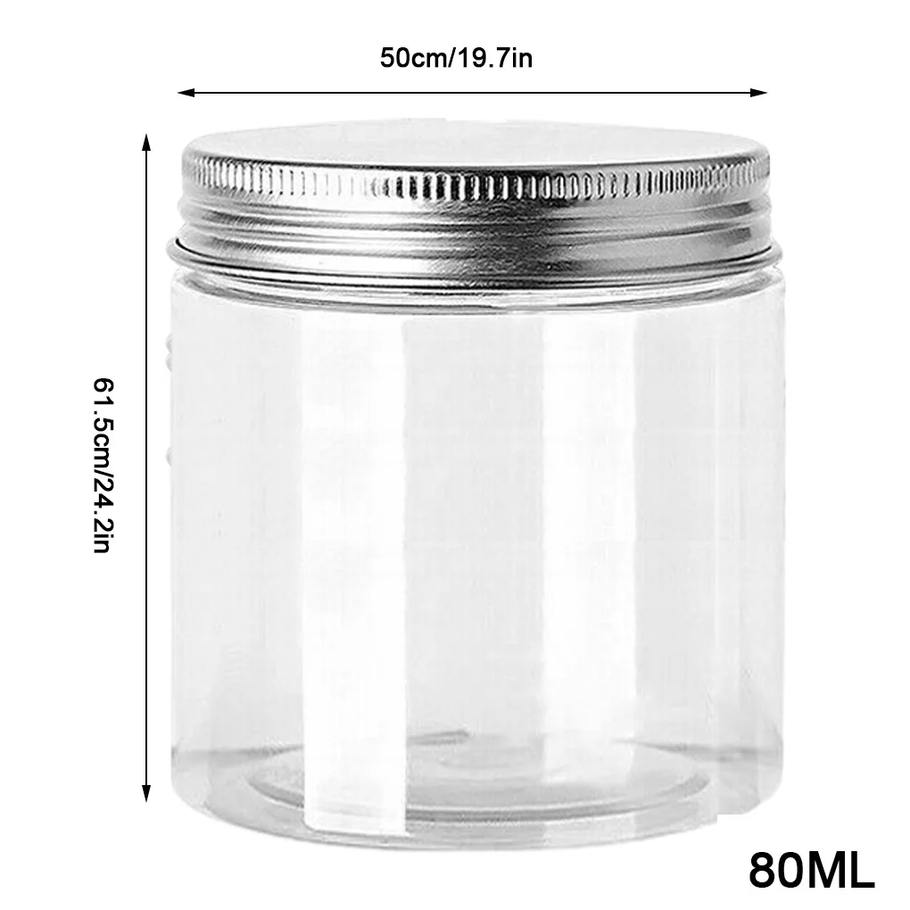 10pcs 30/50/60/80ml Empty Plastic Clear Cosmetic Jars Makeup Container Clear Jar Food Airtight Storage Jars with Aluminum Lids