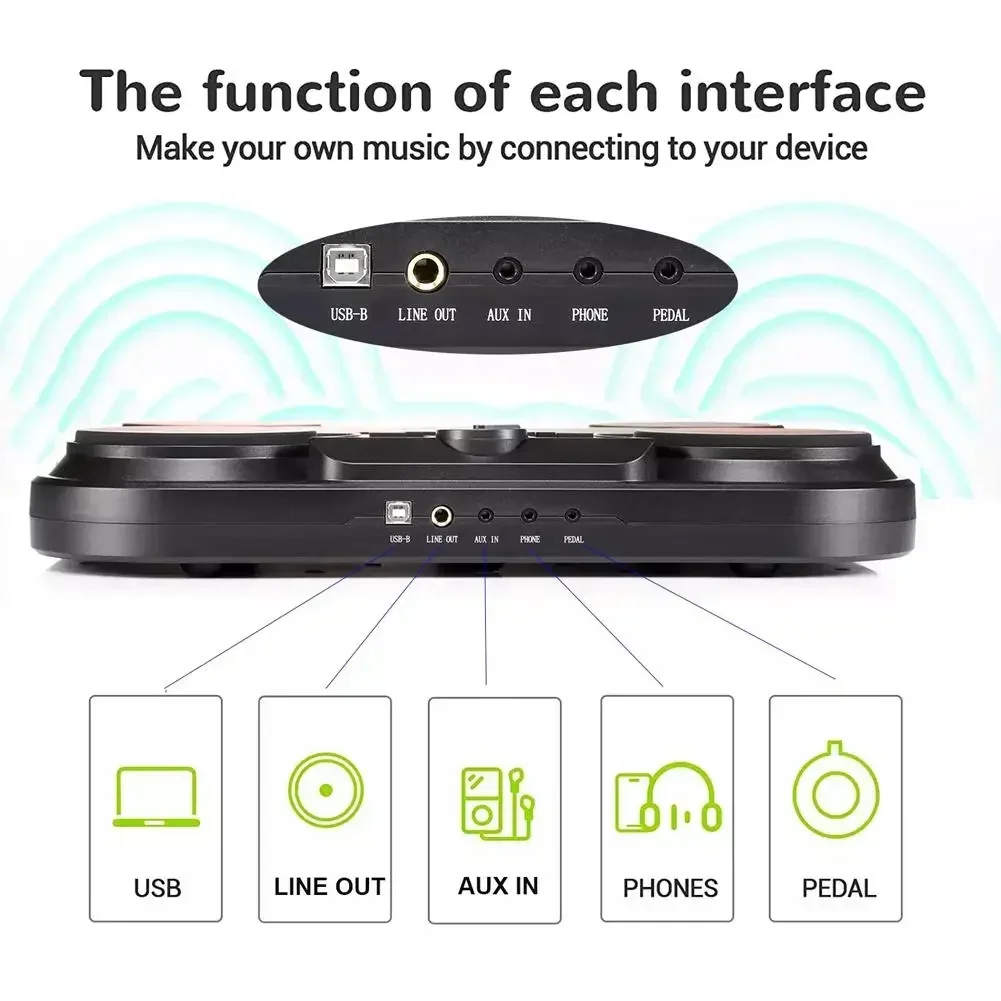 Desktop Electronic Drum Dual Touch Pad Removable Headphones Portable Tambourine Beginners Practice