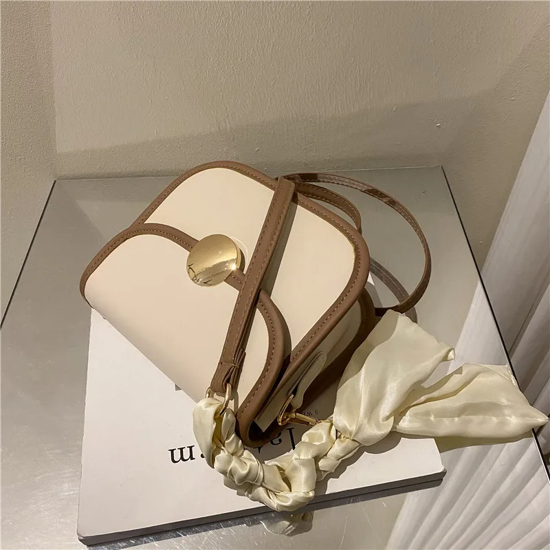 

Elegant Small Messenger Bag For Women Buckle Silk Scarf Trend Female Shoulder Saddle bag Fashion Ladies Crossbody Bags Handbags