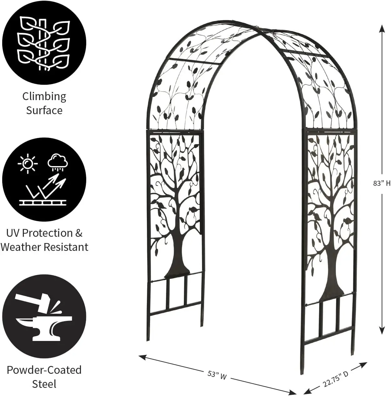 Arch Metal Outdoor Garden Arbor Tree of Life 84" H x 53" Wx 23" D Black Trellis Lattice for Plants Wedding