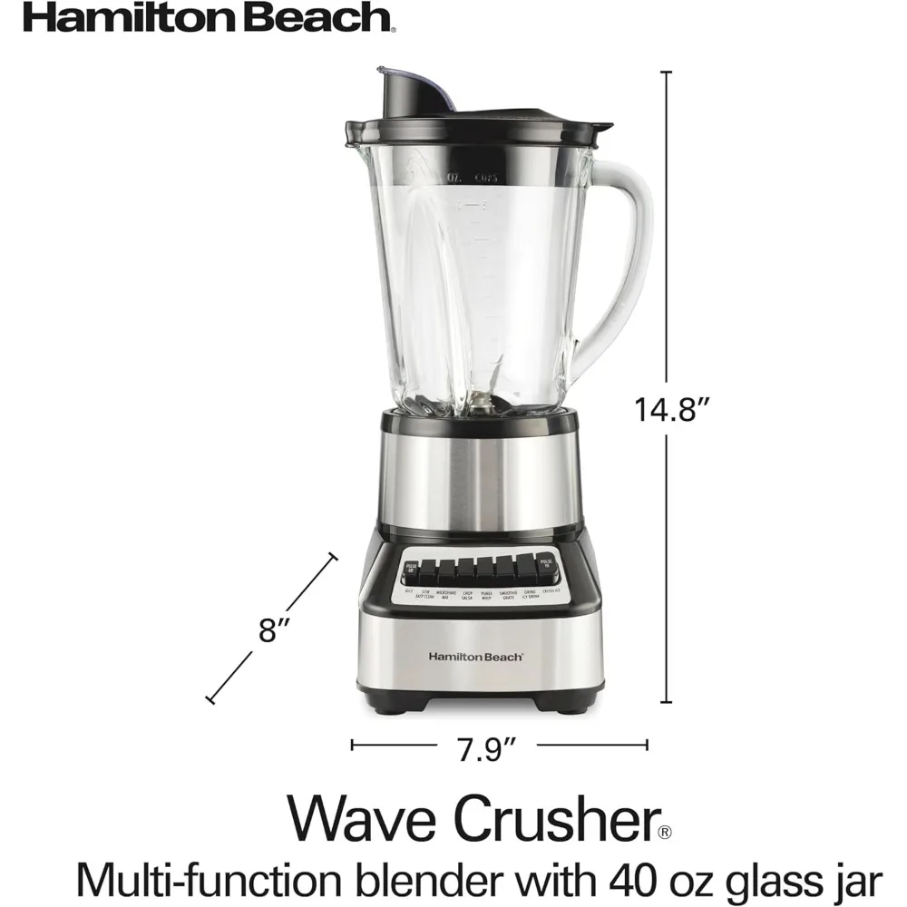 Wave Crusher Blender For Smoothies With 40 Oz Glass Jar and 14 Functions, Ice Sabre Blades & 700 Watts for Consistently