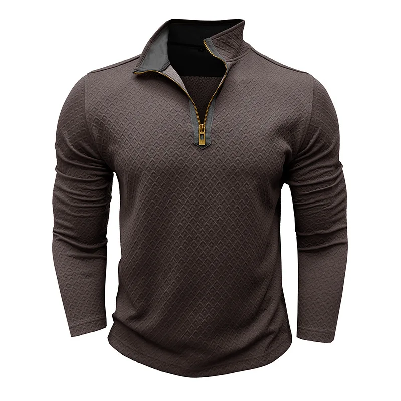 Stilvolle Herren-Langarm-T-Shirts mit halbem Reißverschluss, Henley-Kragen, Rautenmuster, trendig, dunkelgrau, lässig, Outdoor-Kleidung – Detail 34
